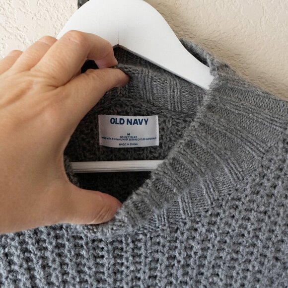 Old Navy Sweater Dress Sz M Gray Knit Relaxed LS MockNeck Shift Recycled - Picture 3 of 6